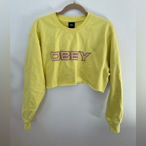 Yellow Obey crop sweatshirt size large